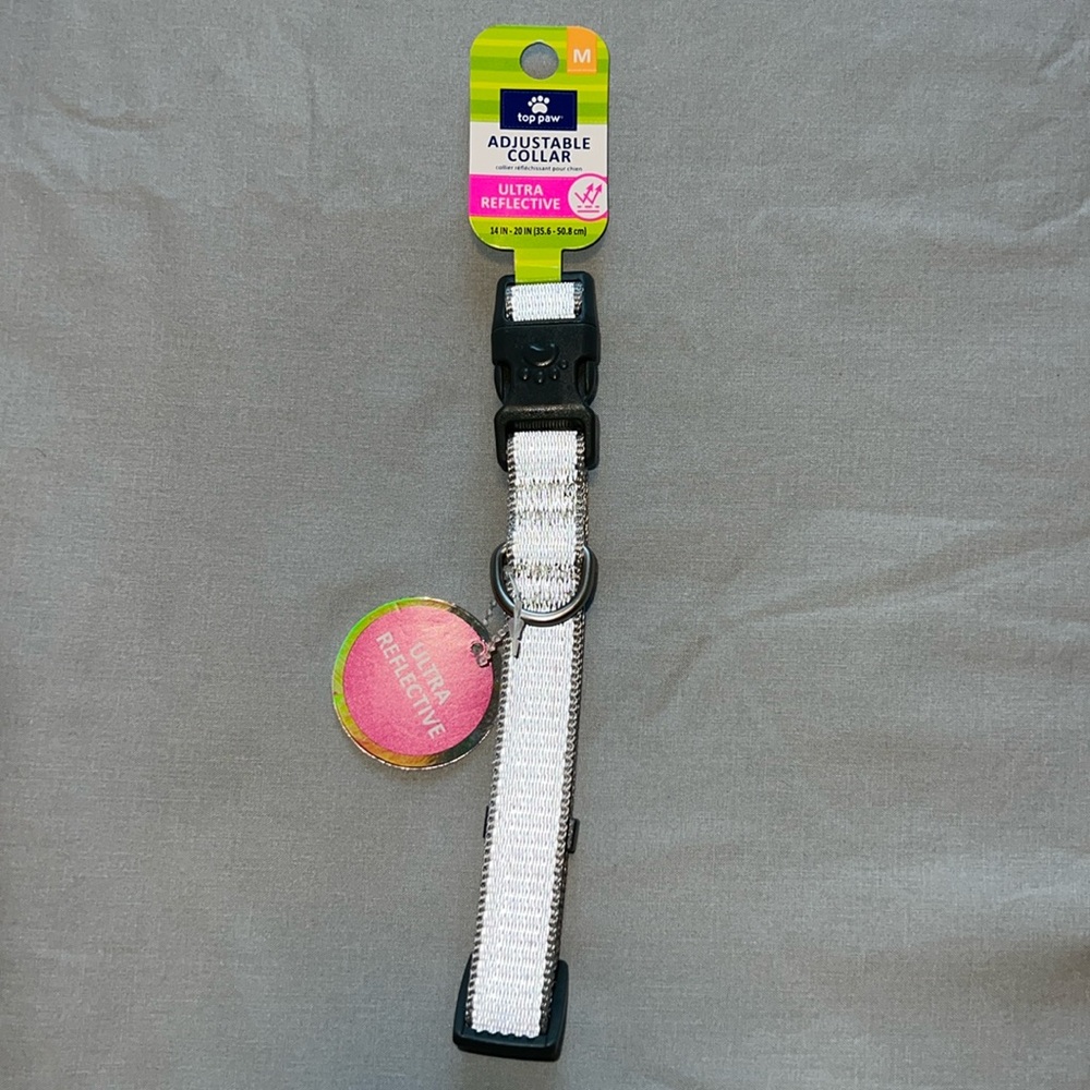 Top Paw Ultra Reflective Collar in Gray size Medium